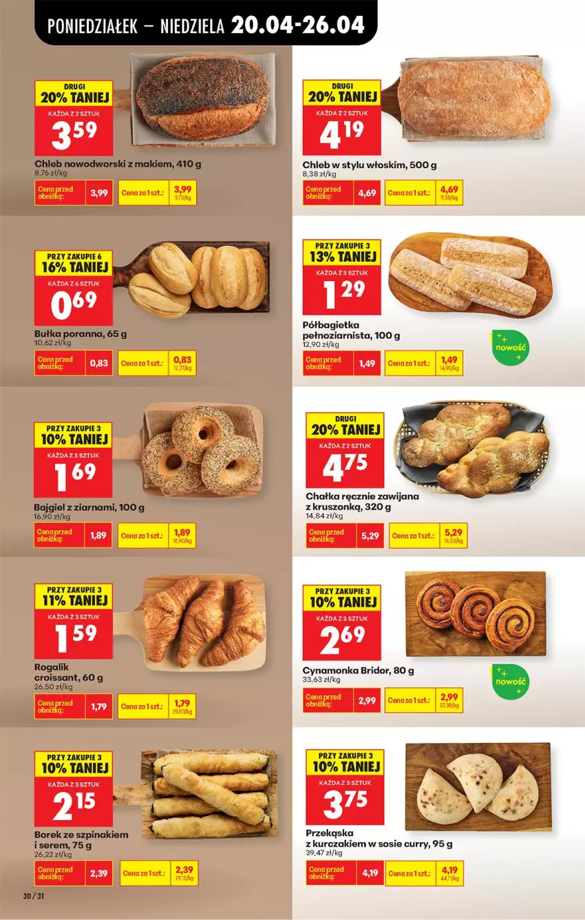 Gazetka promocyjna Biedronka - Od Poniedziałku - ważna 20.04 do 26.04.2026 - strona 38 - produkty: Bagietka, Bułka, Chleb, Kurczak, Półbagietka, Por, Rogal, Ser, Sos, Szpinak