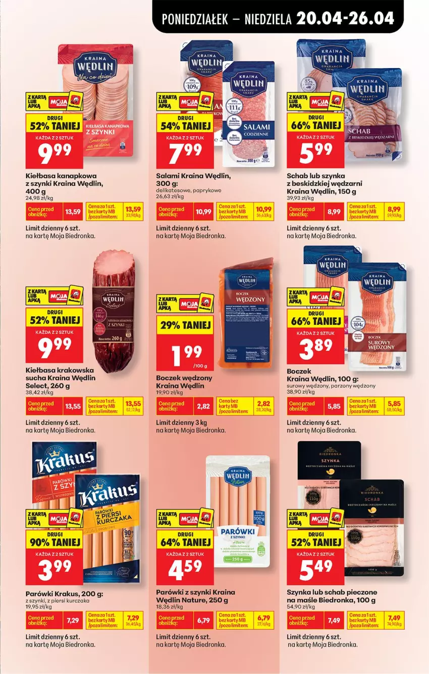Gazetka promocyjna Biedronka - Od Poniedziałku - ważna 20.04 do 26.04.2026 - strona 43 - produkty: Beskidzki, Boczek, Kiełbasa, Kiełbasa krakowska, Krakus, Kurczak, Parówki, Parówki z szynki, Piec, Salami, Szynka
