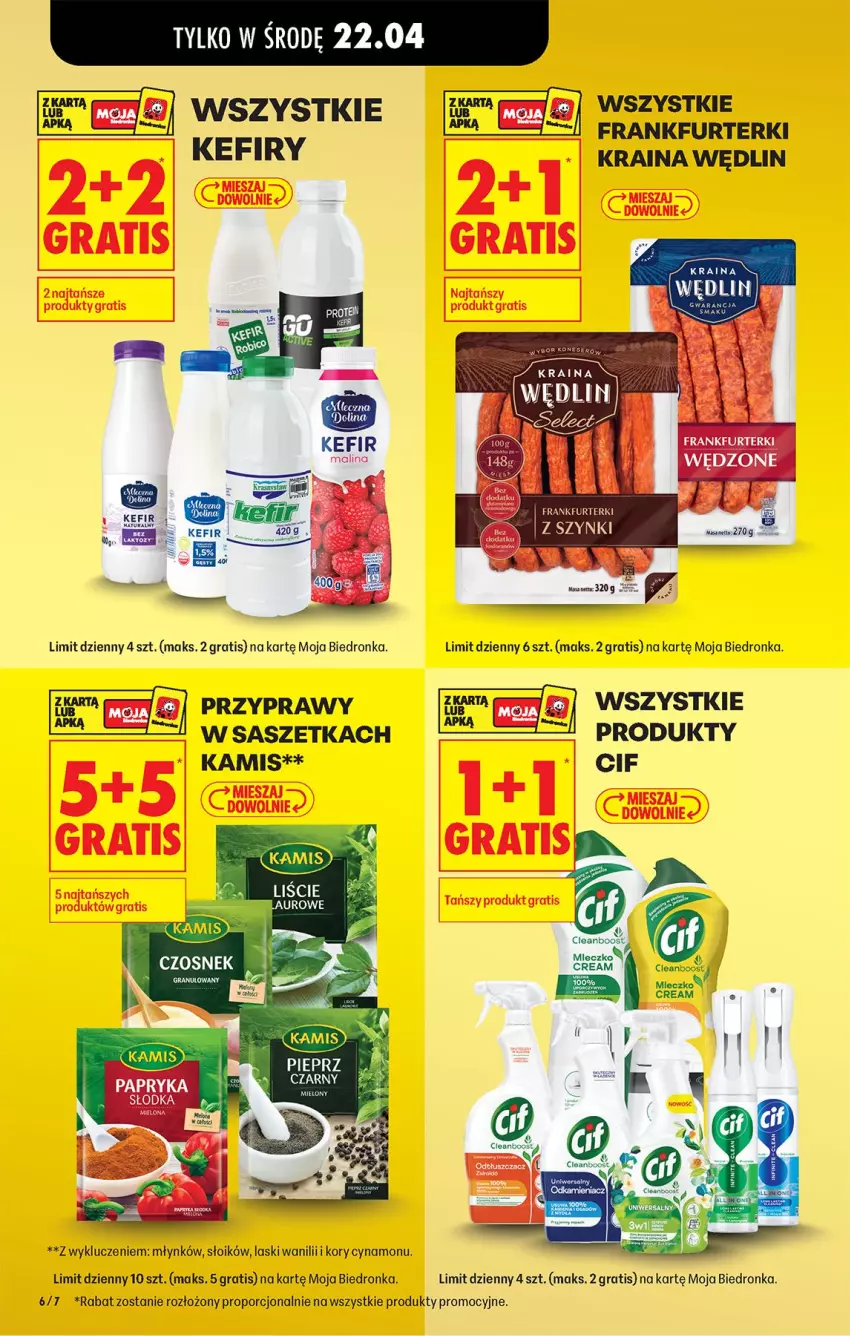 Gazetka promocyjna Biedronka - Od Poniedziałku - ważna 20.04 do 26.04.2026 - strona 6 - produkty: Cif, Fa, Frankfurterki, Gra, Kamis, Kefir, Lack, Laur, Mleczko, Por, Przyprawy