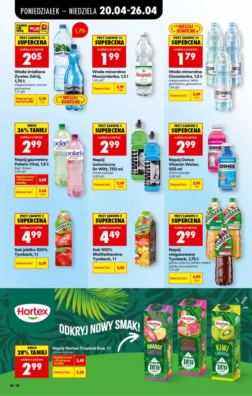 Gazetka promocyjna Biedronka - Od Poniedziałku - ważna 20.04 do 26.04.2026 - strona 68 - produkty: Cisowianka, LANA, Mięta, Mus, Muszynianka, Napój, Napój gazowany, Napój izotoniczny, Napój niegazowany, Olej, Oshee, Sok, Tymbark, Woda, Woda mineralna