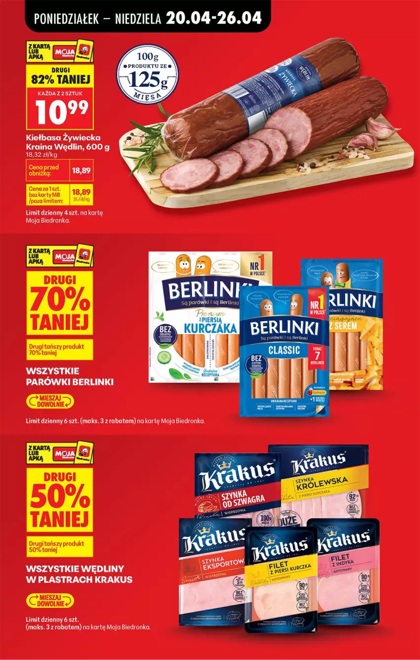Gazetka promocyjna Biedronka - Od Poniedziałku - ważna 20.04 do 26.04.2026 - strona 7 - produkty: Berlinki, Kiełbasa, Krakus, Parówki