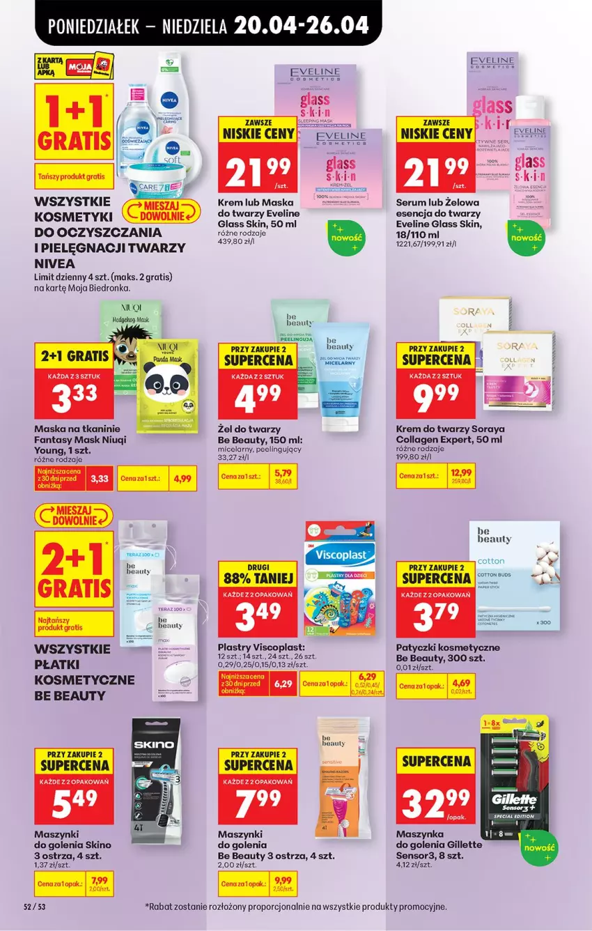 Gazetka promocyjna Biedronka - Od Poniedziałku - ważna 20.04 do 26.04.2026 - strona 72 - produkty: Be Be, Eveline, Fa, Fanta, Gillette, Gra, Koc, Krem do twarzy, Maska, Maszynka, Maszynka do golenia, Niuqi, Nivea, Patyczki kosmetyczne, Peeling, Płatki kosmetyczne, Por, Rum, Ser, Serum, Szynka, Tera, Viscoplast