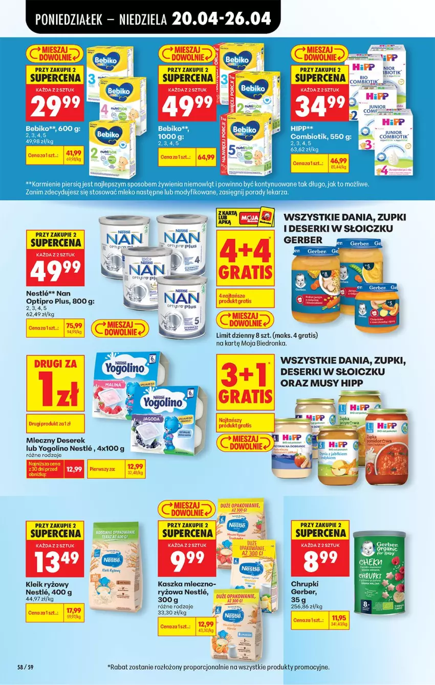 Gazetka promocyjna Biedronka - Od Poniedziałku - ważna 20.04 do 26.04.2026 - strona 78 - produkty: Bebiko, Chrupki, Deser, Gerber, Gra, HiPP, Karmi, Miecz, Mleko, Mus, NAN Optipro, O nas, Por, Ryż, Ser, Serek