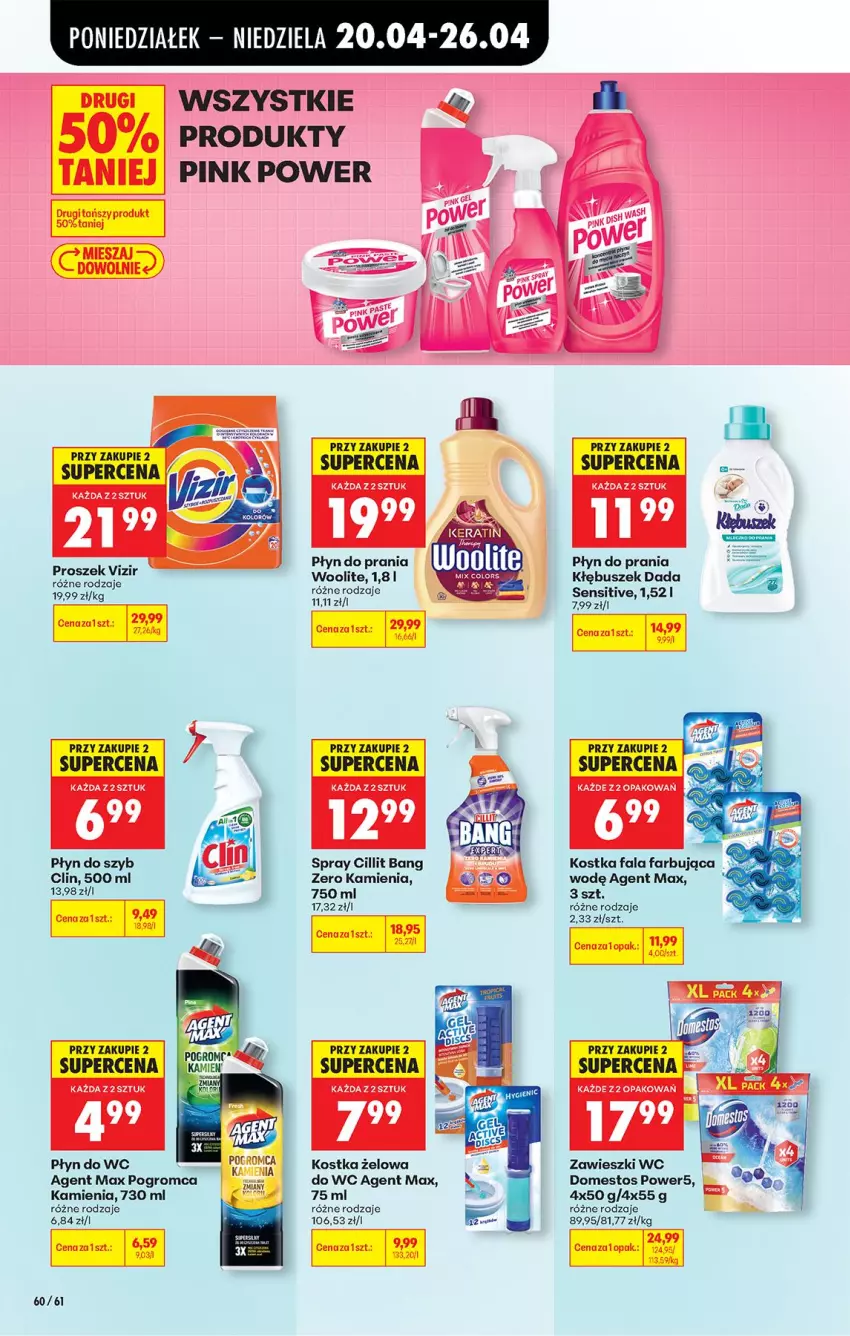 Gazetka promocyjna Biedronka - Od Poniedziałku - ważna 20.04 do 26.04.2026 - strona 80 - produkty: Cillit Bang, Clin, Dada, Domestos, Fa, Płyn do prania, Płyn do szyb, Płyn do wc, Woolite, Zawieszki