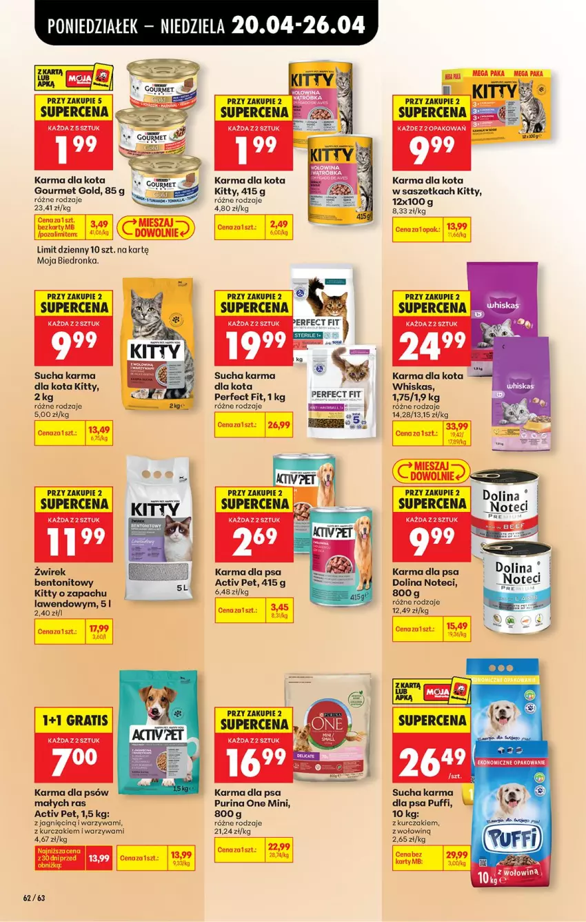 Gazetka promocyjna Biedronka - Od Poniedziałku - ważna 20.04 do 26.04.2026 - strona 82 - produkty: Gourmet Gold, Gra, Kurczak, Puf, Pur, Purina, Sucha karma, Szal, Warzywa, Whiskas, Wołowina