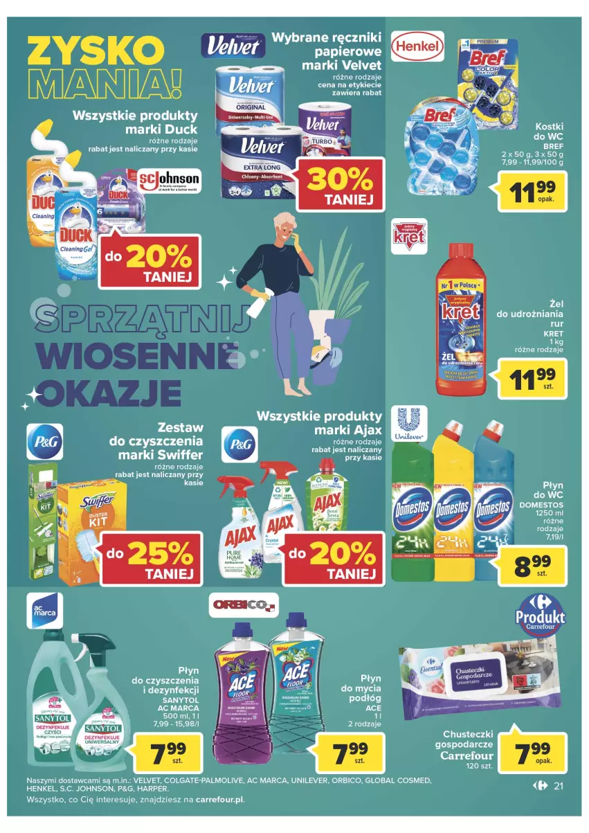 Gazetka promocyjna Carrefour - Gazetka Express - ważna 08.03 do 14.03.2022 - strona 21 - produkty: Ajax, BIC, Chusteczki, Colgate, Domestos, Duck, LG, Palmolive, Płyn do wc, Ręcznik, Sanytol, Velvet