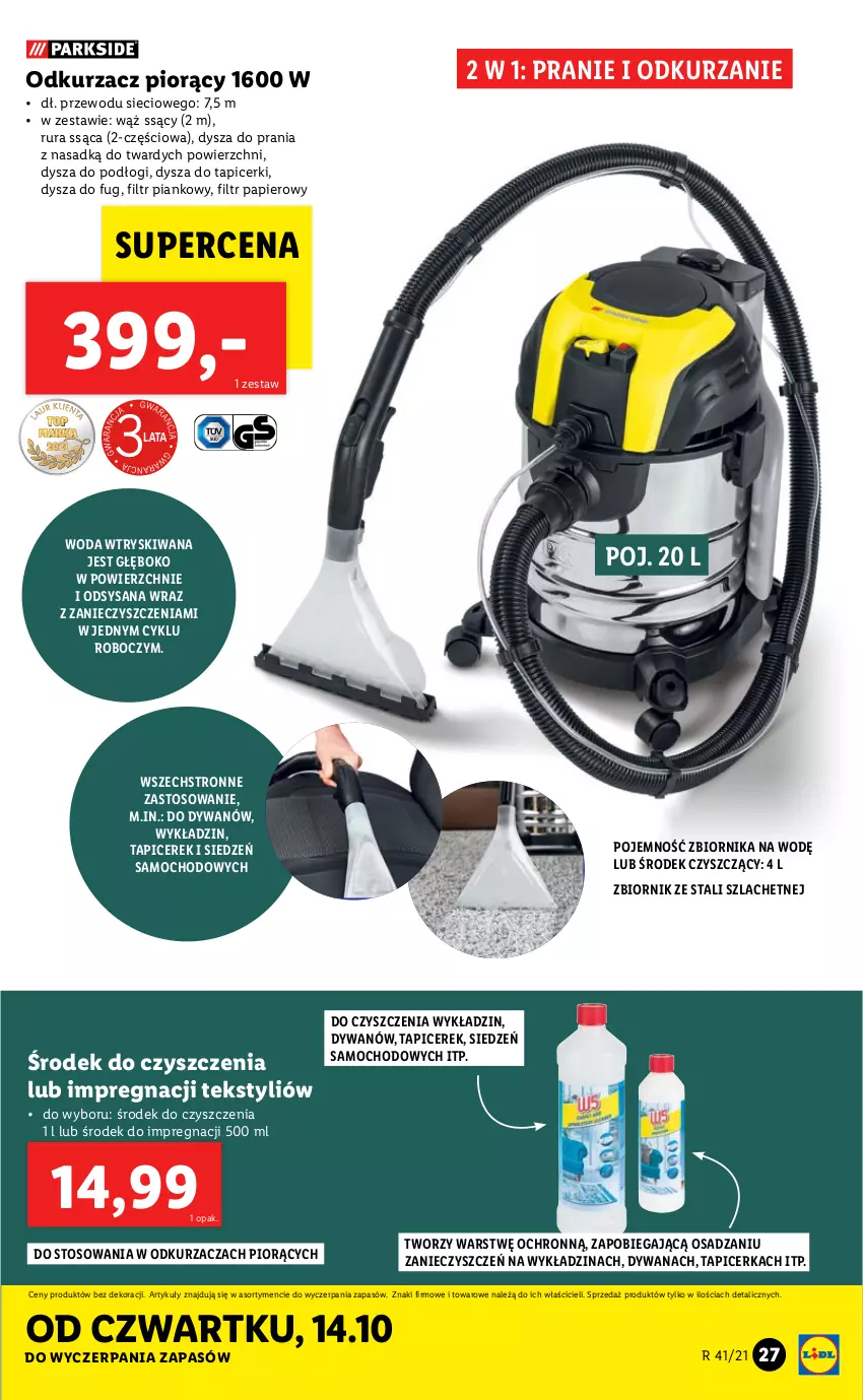 Gazetka promocyjna Lidl - GAZETKA - ważna 11.10 do 17.10.2021 - strona 27 - produkty: Dywan, Odkurzacz, Papier, Rura, Tapicerka, Woda