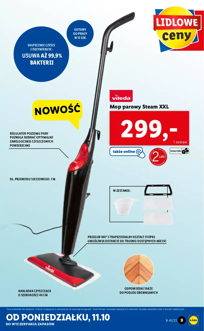 Gazetka promocyjna Lidl - GAZETKA - ważna 11.10 do 17.10.2021 - strona 9 - produkty: LG, Mop, Mop parowy, Top