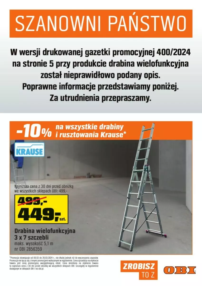 Gazetka promocyjna Obi - ważna 06.03 do 12.03.2024 - strona 10 - produkty: Drabina