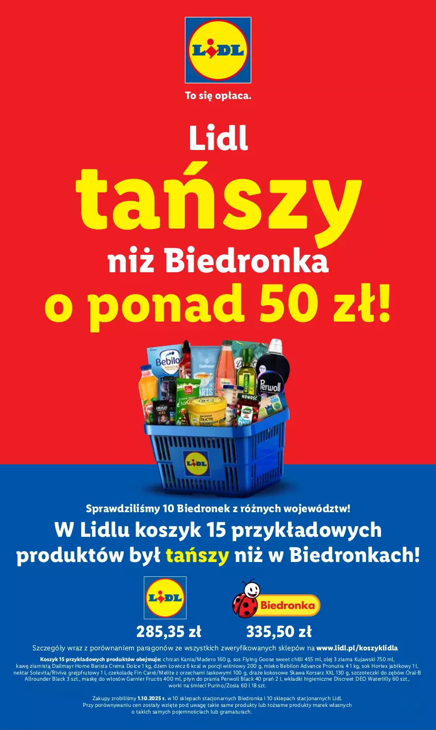 Gazetka promocyjna Lidl - GAZETKA - ważna 03.11 do 05.11.2025 - strona 14 - produkty: BEBILON, Chrzan, Dallmayr, Discreet, Dżem, Fructis, Garnier, Gra, Grejpfrut, Hortex, Kawa, Kokos, Kosz, Kujawski, Lack, Mleko, Mleko Bebilon, Nektar, Olej, Perwoll, Płyn do prania, Por, Pur, Rama, Sok, Sos, Wkładki, Worki na śmiec, Worki na śmieci