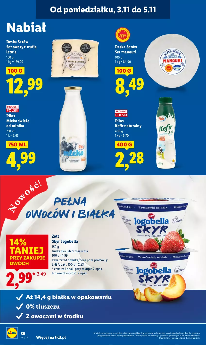 Gazetka promocyjna Lidl - GAZETKA - ważna 03.11 do 05.11.2025 - strona 38 - produkty: Bell, Bella, Deska serów, Jogobella, Kefir, Kefir naturalny, Mleko, Pilos, Rolnik, Ser, Ser owczy, Zott