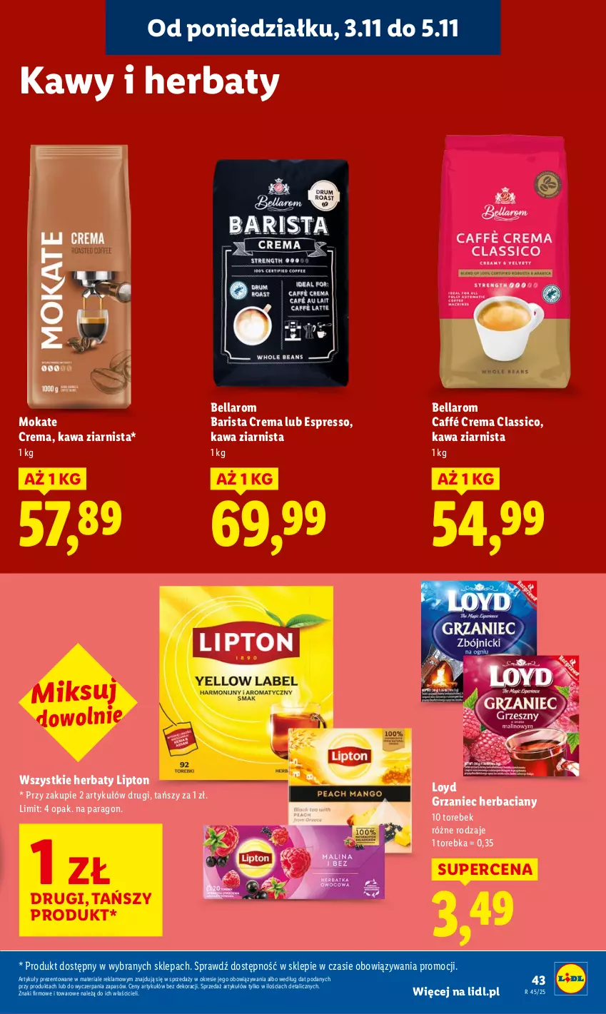 Gazetka promocyjna Lidl - GAZETKA - ważna 03.11 do 05.11.2025 - strona 45 - produkty: Bell, Bella, Kawa, Kawa ziarnista, Lipton, Loyd, Torebka