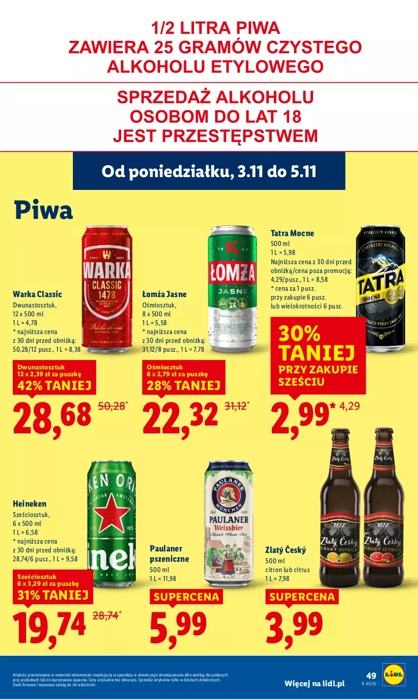 Gazetka promocyjna Lidl - GAZETKA - ważna 03.11 do 05.11.2025 - strona 51 - produkty: Heineken, Piwa, Tatra, Warka