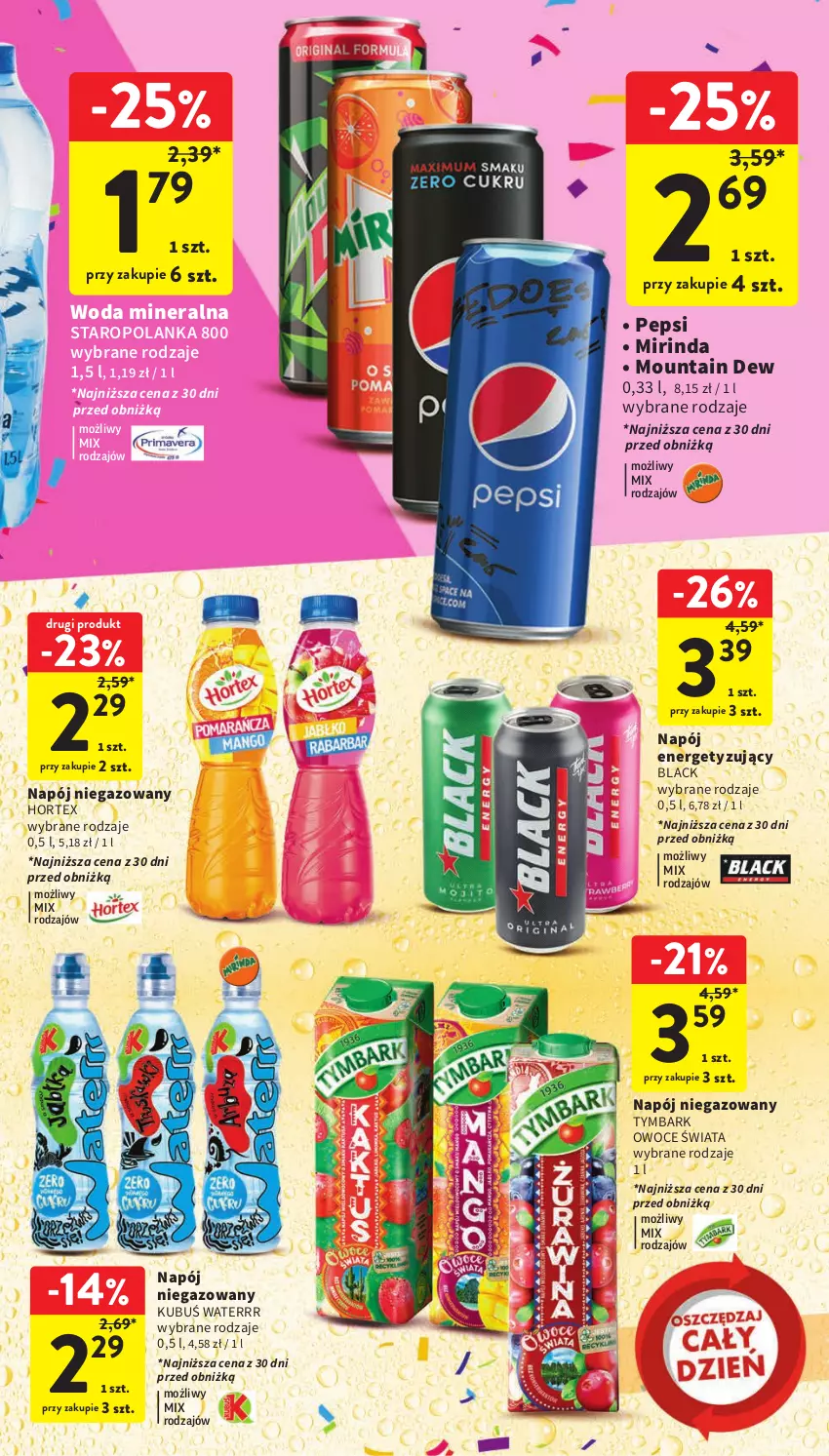 Gazetka promocyjna Intermarche - Gazetka Intermarche - ważna 21.09 do 27.09.2023 - strona 37 - produkty: Hortex, Kubuś, Kubuś Waterrr, Lack, Mirinda, Napój, Napój niegazowany, Owoce, Pepsi, Staropolanka, Tymbark, Woda, Woda mineralna