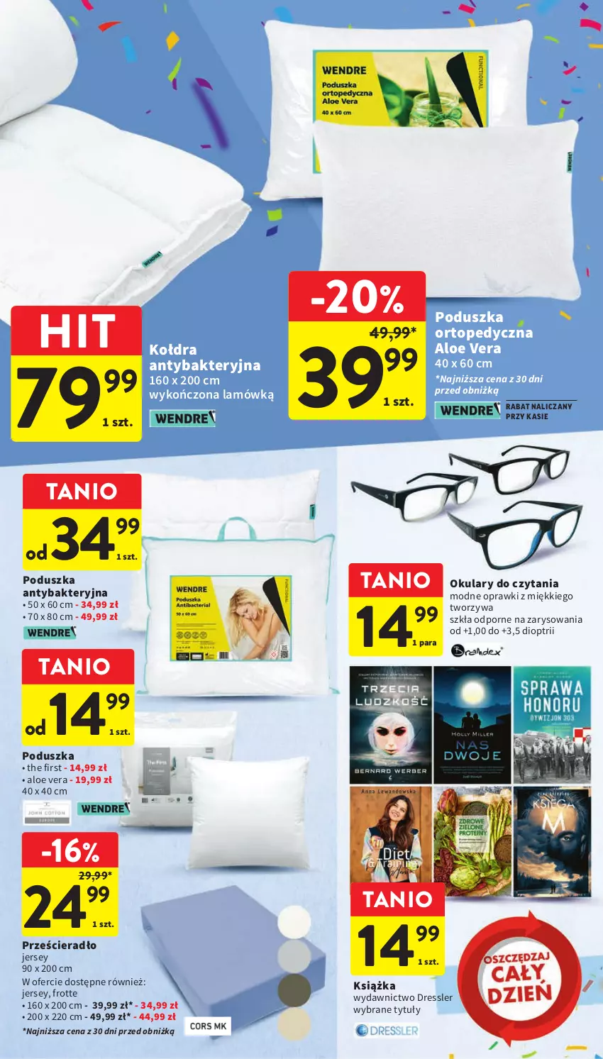 Gazetka promocyjna Intermarche - Gazetka Intermarche - ważna 21.09 do 27.09.2023 - strona 45 - produkty: Aloe vera, Dres, Kołdra, Książka, Okulary do czytania, Poduszka, Por, Prześcieradło, Top