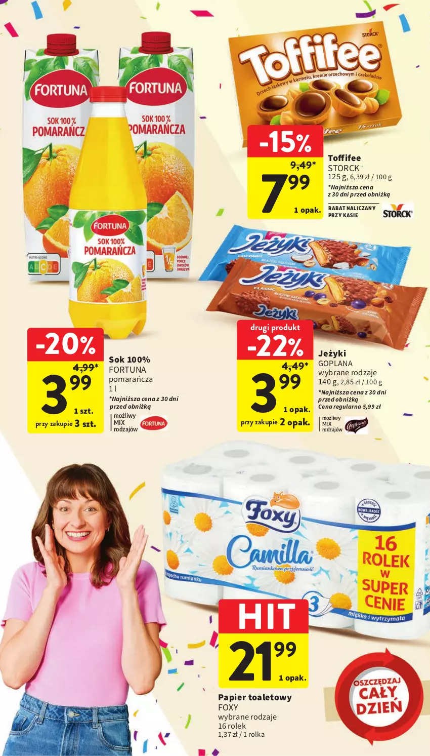 Gazetka promocyjna Intermarche - Gazetka Intermarche - ważna 21.09 do 27.09.2023 - strona 7 - produkty: Fortuna, Foxy, Goplana, Jeżyki, LANA, Papier, Papier toaletowy, Sok, Toffifee