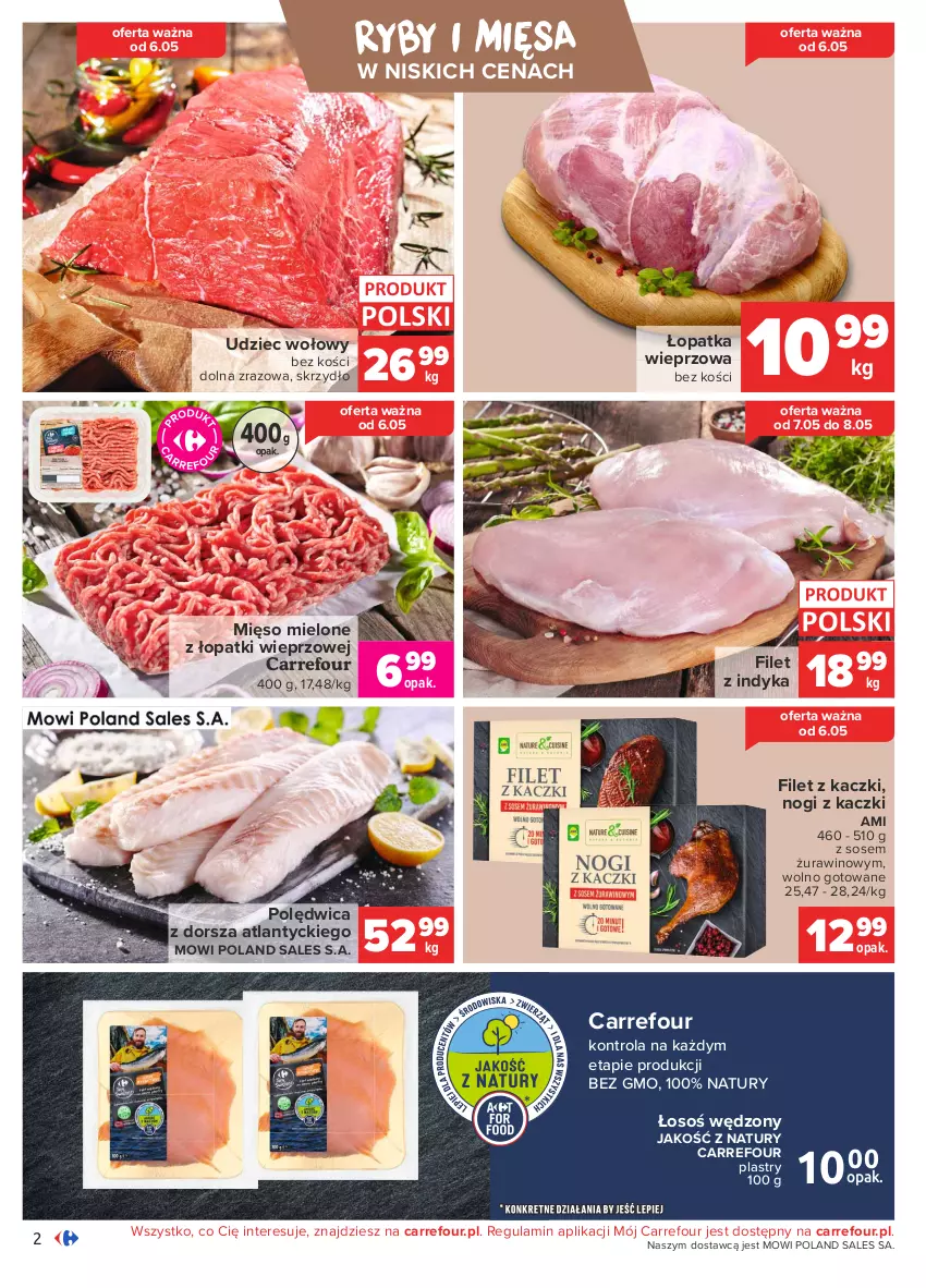 Gazetka promocyjna Carrefour - Gazetka Targ Świeżości - ważna 03.05 do 10.05.2021 - strona 2 - produkty: Dorsz, Mięso, Mięso mielone, Mięso mielone z łopatki wieprzowej, Polędwica, Sos, Udziec wołowy, Wino