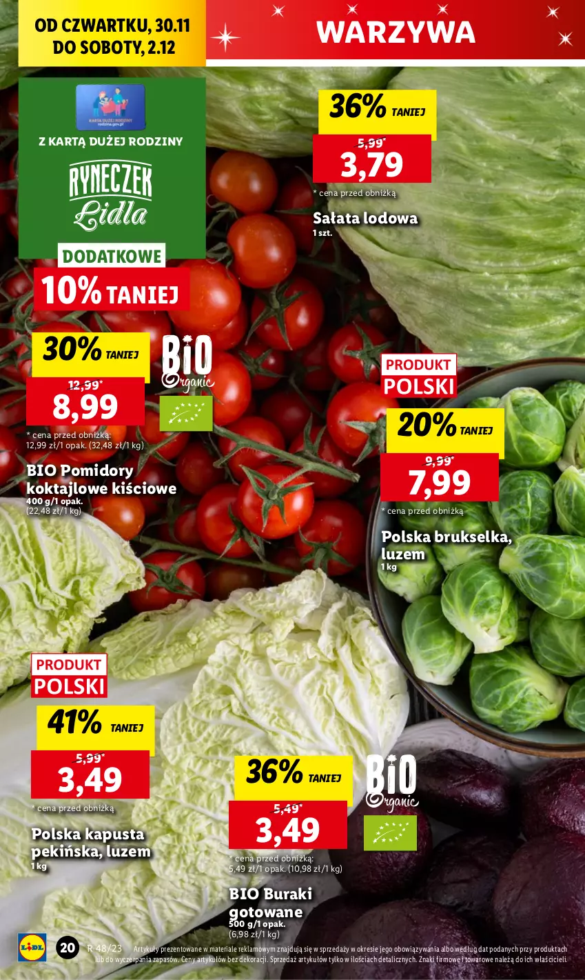 Gazetka promocyjna Lidl - GAZETKA - ważna 30.11 do 02.12.2023 - strona 22 - produkty: Brukselka, Buraki, Chleb, Owoce, Pomidory, Sałat, Sałata lodowa, Ser, Warzywa, Warzywa i owoce