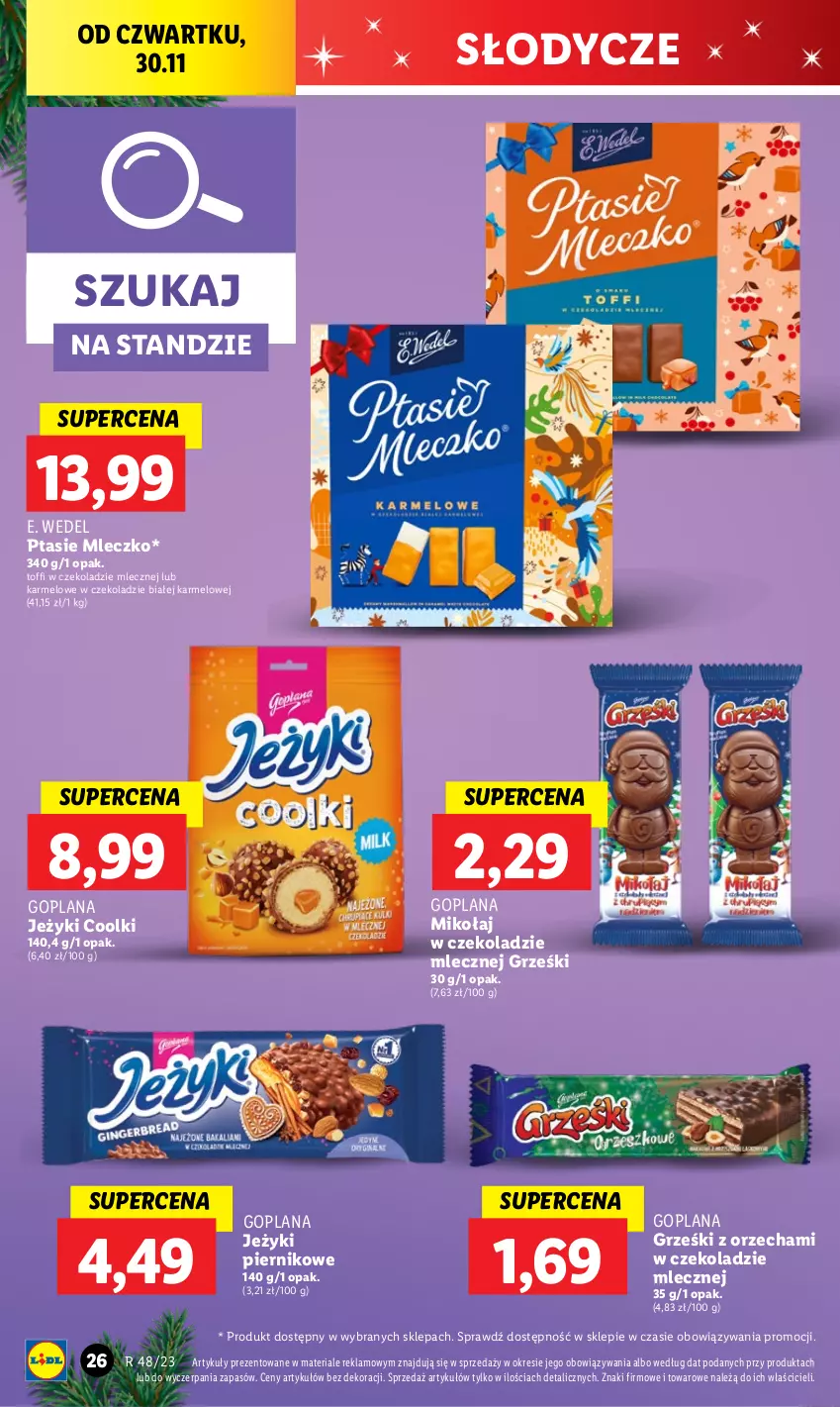 Gazetka promocyjna Lidl - GAZETKA - ważna 30.11 do 02.12.2023 - strona 28 - produkty: E. Wedel, Goplana, Grześki, Jeżyki, LANA, Mleczko, Piernik, Ptasie mleczko