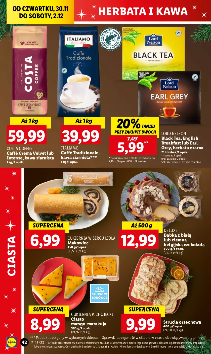 Gazetka promocyjna Lidl - GAZETKA - ważna 30.11 do 02.12.2023 - strona 44 - produkty: Babka, Cukier, Earl Grey, Fa, Herbata, Herbata czarna, Kawa, Kawa ziarnista, Lack, LG, Makowiec, Mango, Ser, Strucla, Torebka, Velvet