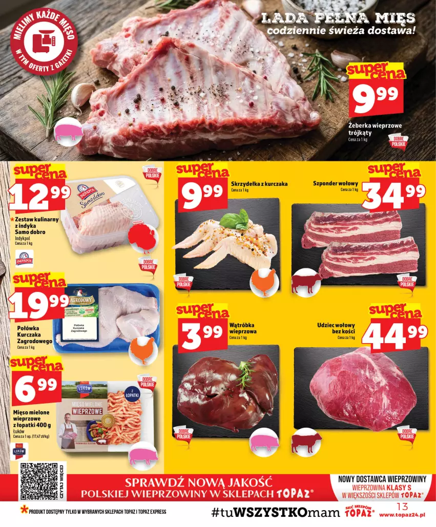 Gazetka promocyjna Topaz - Gazetka - ważna 23.07 do 29.07.2026 - strona 13 - produkty: Kurczak, Mięso, Mięso mielone, Skrzydełka z kurczaka, Szponder wołowy, Top, Udziec wołowy