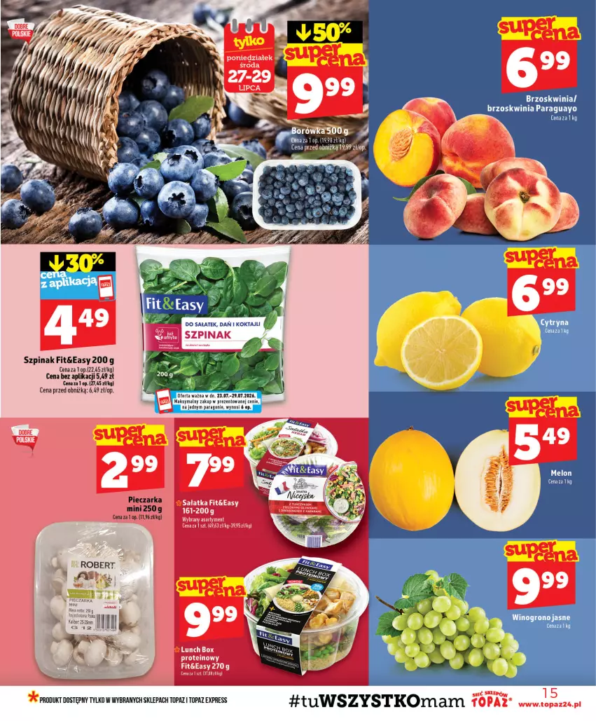 Gazetka promocyjna Topaz - Gazetka - ważna 23.07 do 29.07.2026 - strona 15 - produkty: Melon, Piec, Pieczarka, Szpinak, Top, Wino