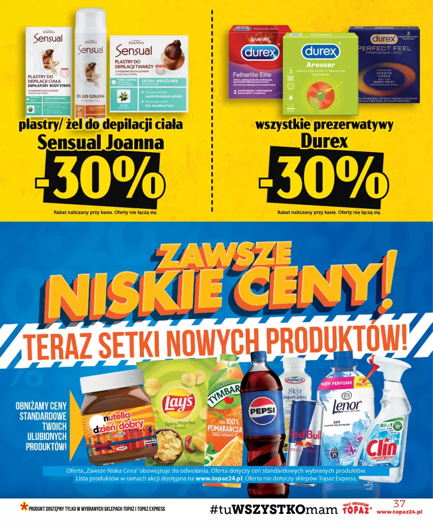 Gazetka promocyjna Topaz - Gazetka - ważna 23.07 do 29.07.2026 - strona 37 - produkty: Body, Depilator, Depilatory, Durex, Joanna, Prezerwatyw, Rama, Sensual, Top
