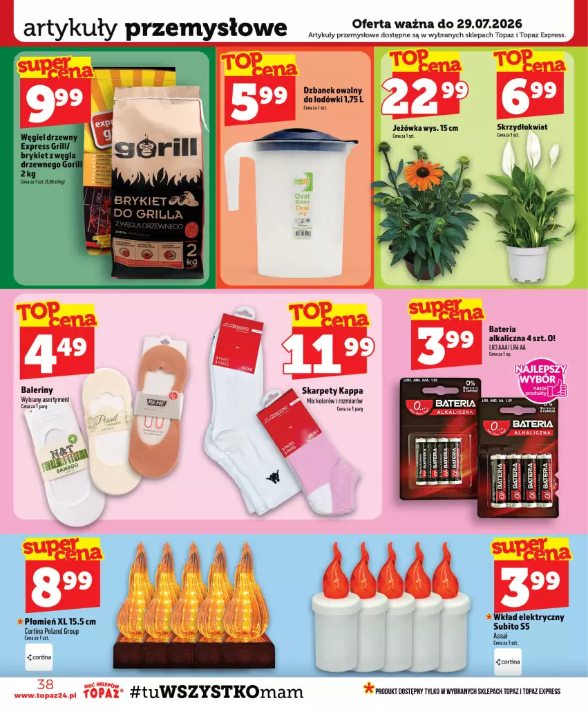 Gazetka promocyjna Topaz - Gazetka - ważna 23.07 do 29.07.2026 - strona 38 - produkty: Baleriny, Bateria, Dzbanek, Fa, Grill, Karp, Top