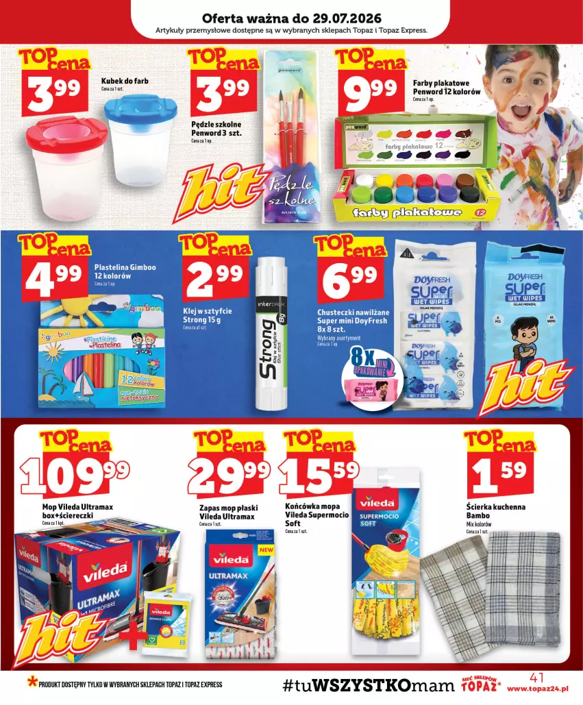 Gazetka promocyjna Topaz - Gazetka - ważna 23.07 do 29.07.2026 - strona 41 - produkty: Fa, Isla, Klej, Kubek, Mop, Rama, Top, Vileda