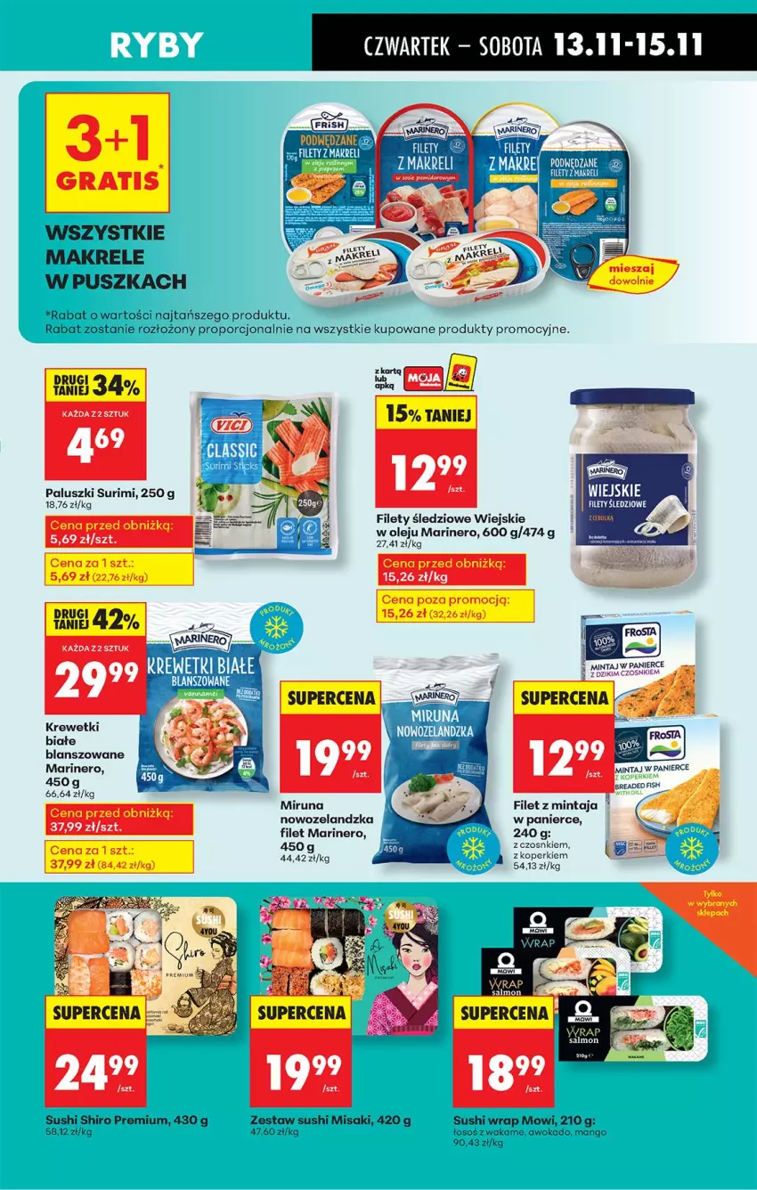 Gazetka promocyjna Biedronka - Od Czwartku - ważna 13.11 do 19.11.2025 - strona 29 - produkty: Fa, Filet z mintaja, Mango, Mintaj, Miruna, Mola, Por, Surimi, Sushi