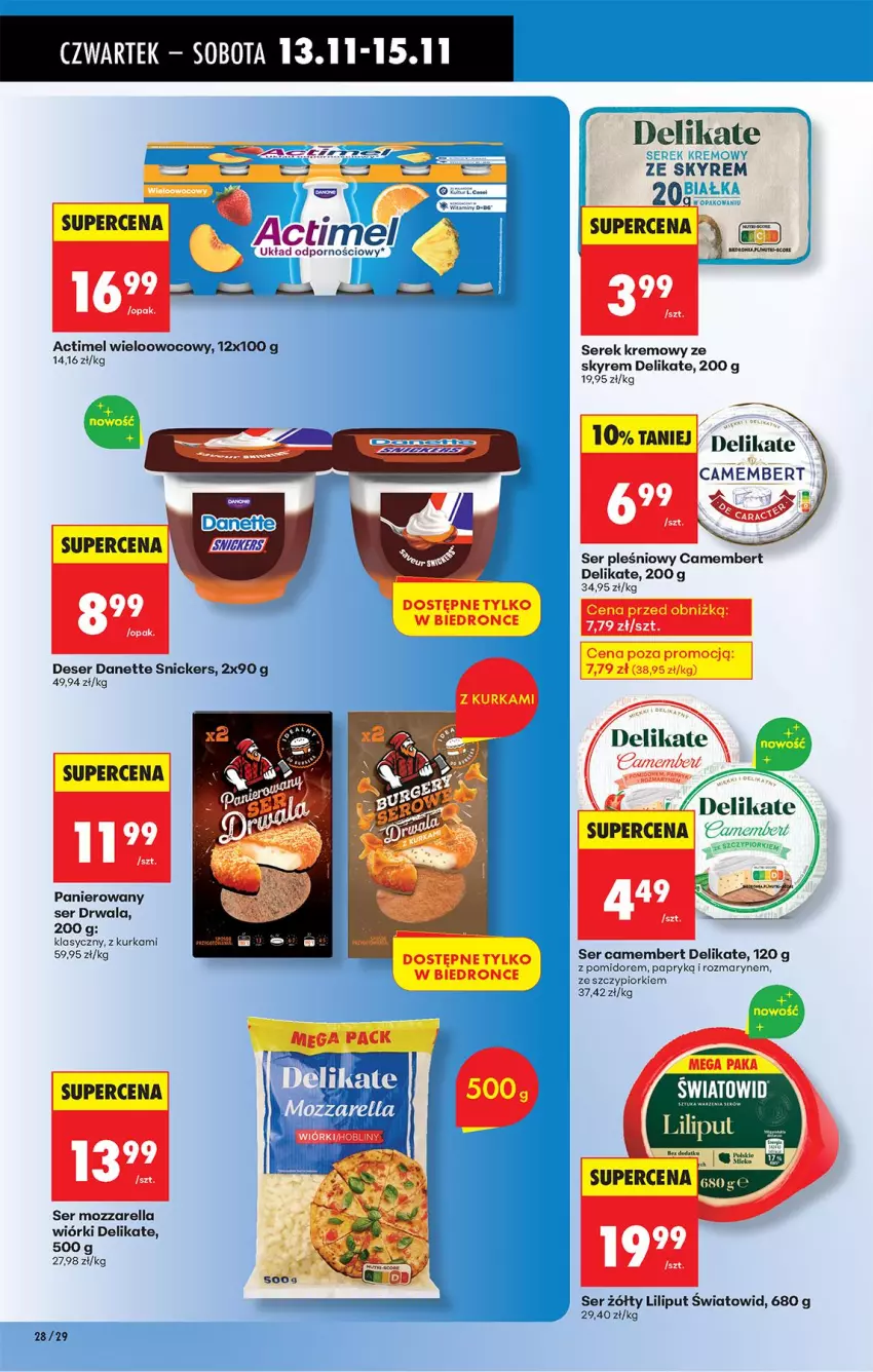Gazetka promocyjna Biedronka - Od Czwartku - ważna 13.11 do 19.11.2025 - strona 32 - produkty: Actimel, Camembert, Deser, Mozzarella, Ser, Ser pleśniowy, Serek, Snickers