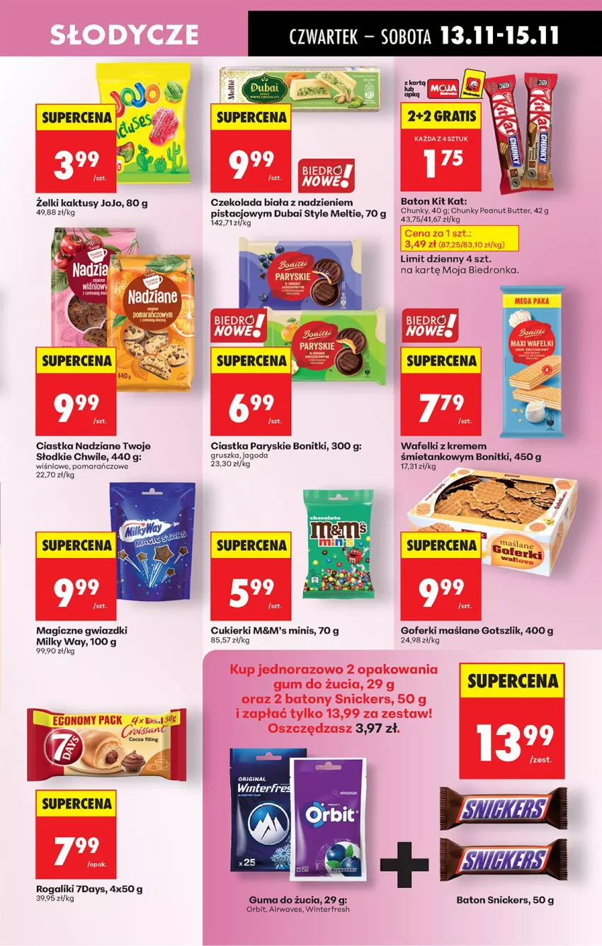 Gazetka promocyjna Biedronka - Od Czwartku - ważna 13.11 do 19.11.2025 - strona 53 - produkty: Baton, Bonitki, Ciastka, Cukier, Cukierki, Czekolada, Fa, Guma do żucia, Kaktus, Milky Way, Orbit, Rogal, Snickers, Top