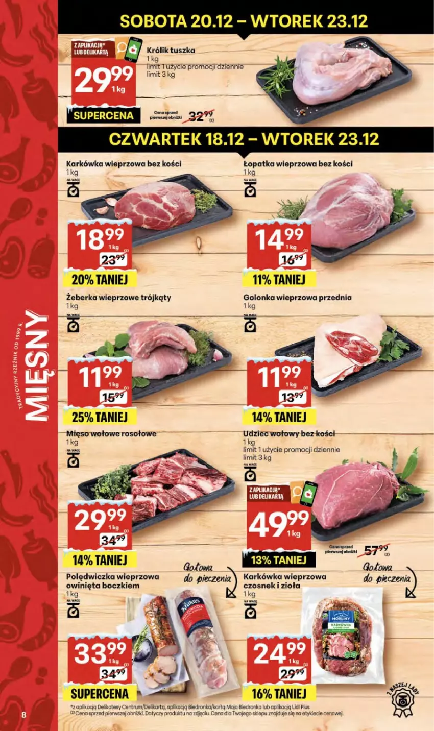 Gazetka promocyjna Delikatesy Centrum - Franczyza DC51 Czwartek - ważna 18.12 do 23.12.2025 - strona 8 - produkty: Czosnek, Fa, Golonka wieprzowa, Karkówka wieprzowa, Królik, Mięso, Piec, Polędwiczka wieprzowa, Rum, Tusz, Udziec wołowy