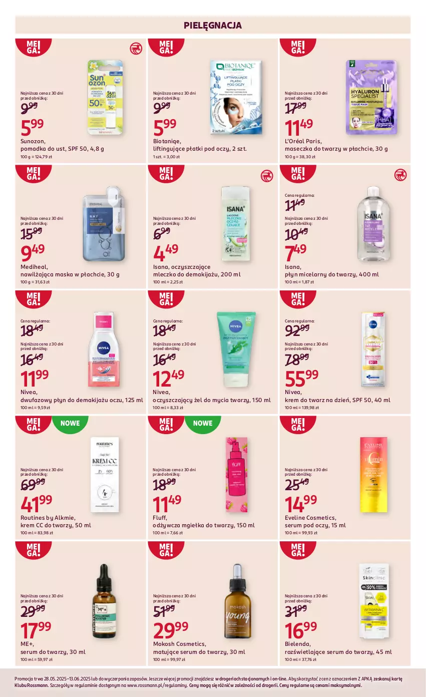 Gazetka promocyjna Rossmann - 28 maja - ważna 28.05 do 13.06.2025 - strona 8 - produkty: Bielenda, Eveline, Fa, Isana, L’Oréal, Makijaż, Maska, Maska w płachcie, Mgiełka do twarzy, Mleczko, Nivea, Płyn micelarny, Rum, Ser, Serum, Serum do twarzy, Serum pod oczy