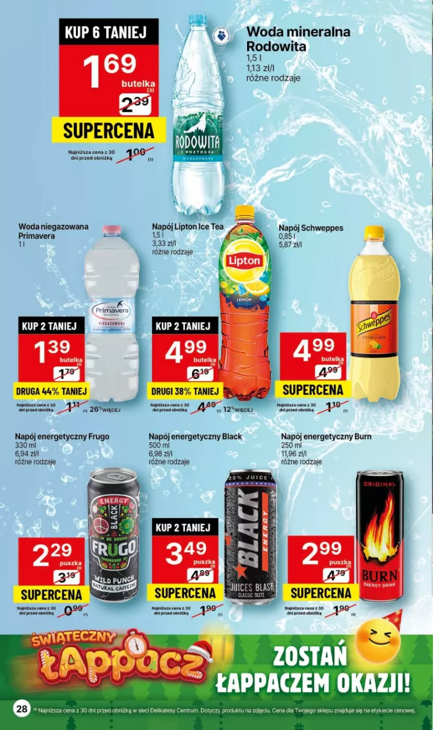 Gazetka promocyjna Delikatesy Centrum - Gazetka DC45 czw-sr - ważna 16.11 do 22.11.2023 - strona 28 - produkty: Lack, Lipton, Napój, Napój energetyczny, Prima, Primavera, Rum, Schweppes, Woda, Woda mineralna, Woda niegazowana