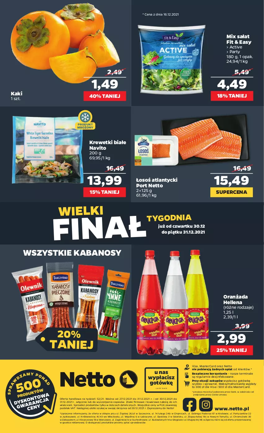 Gazetka promocyjna Netto - Gazetka spożywcza - ważna 27.12 do 31.12.2021 - strona 12 - produkty: Hellena, Kabanos, Kaki, Krewetki, Oranżada, Piec, Por, Sałat