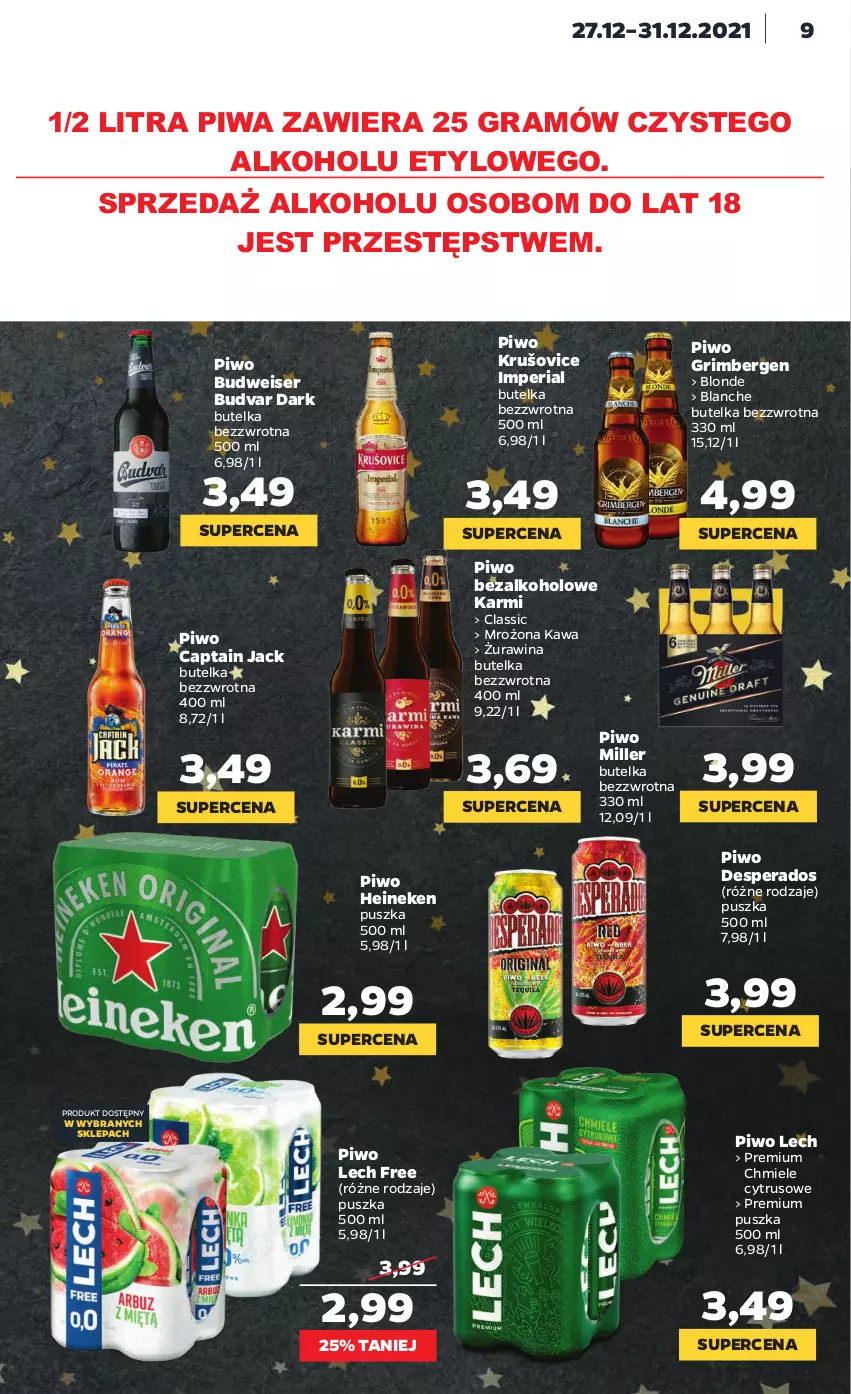 Gazetka promocyjna Netto - Gazetka spożywcza - ważna 27.12 do 31.12.2021 - strona 9 - produkty: Captain Jack, Desperados, Gra, Heineken, Karmi, Kawa, Piwa, Piwo, Ser