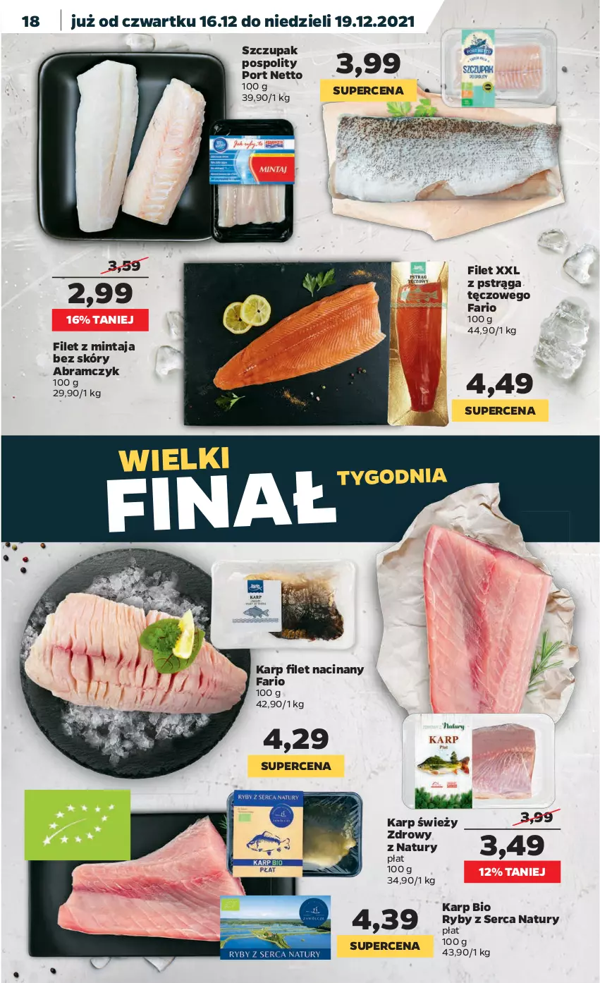 Gazetka promocyjna Netto - Gazetka spożywcza - ważna 13.12 do 19.12.2021 - strona 18 - produkty: Fa, Filet z mintaja, Karp, Mintaj, Por, Pstrąg, Ser, Zupa