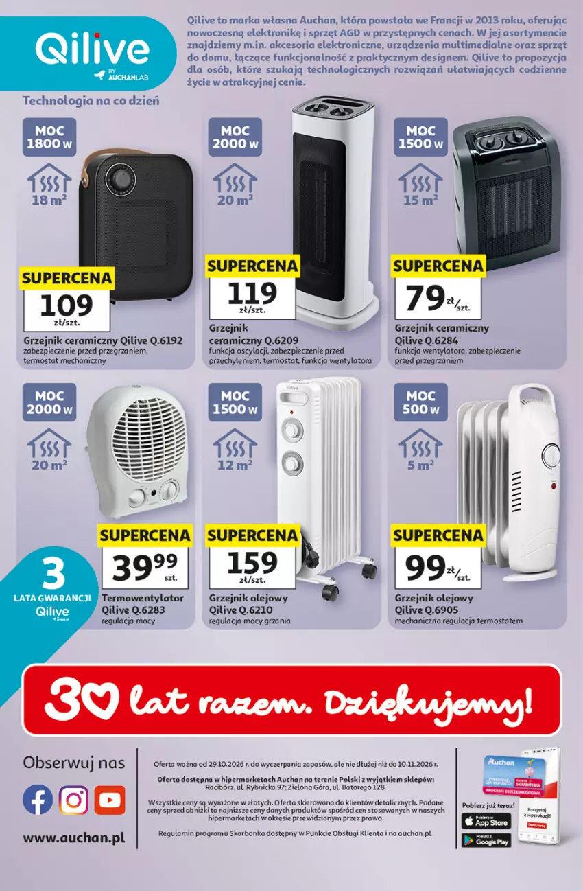Gazetka promocyjna Auchan - 30 Lat Hipermarket Auchan Grzejnictwo - ważna 29.10 do 10.11.2026 - strona 2 - produkty: Gra, Grzejnik, Nike, Olej, Piec, Tera, Termos, Termowentylator