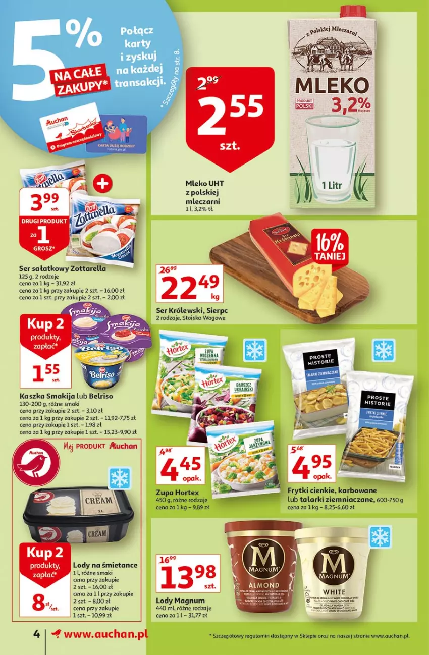 Gazetka promocyjna Auchan - Rysuje się doskonały wybór na śniadanie Supermarkety - ważna 29.07 do 04.08.2021 - strona 4 - produkty: Belriso, Frytki, Królewski, Lody, Mleko, Sałat, Ser, Smakija, Zott