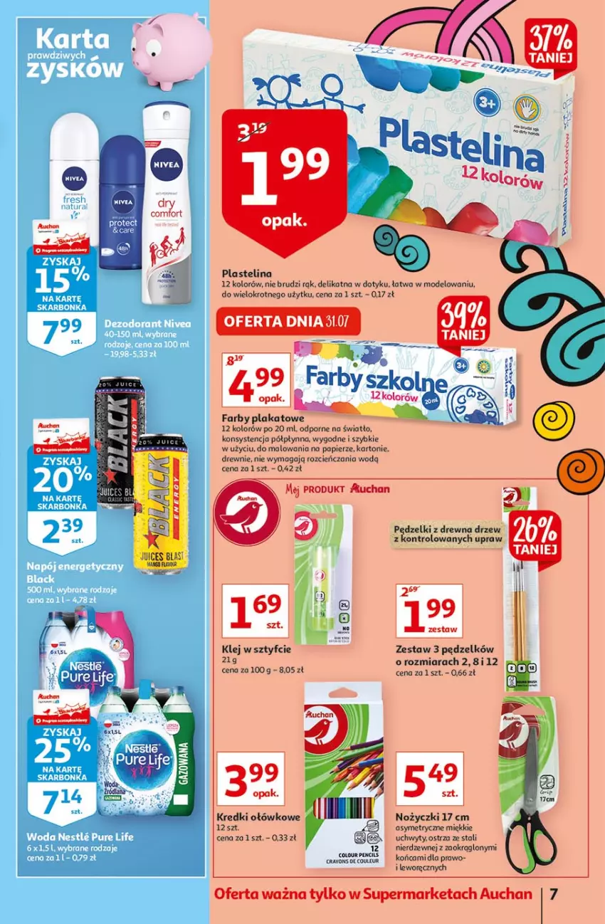 Gazetka promocyjna Auchan - Rysuje się doskonały wybór na śniadanie Supermarkety - ważna 29.07 do 04.08.2021 - strona 7 - produkty: Cień, Fa, Klej, Noż, Nożyczki, Papier, Plastelina, Por, Uchwyty