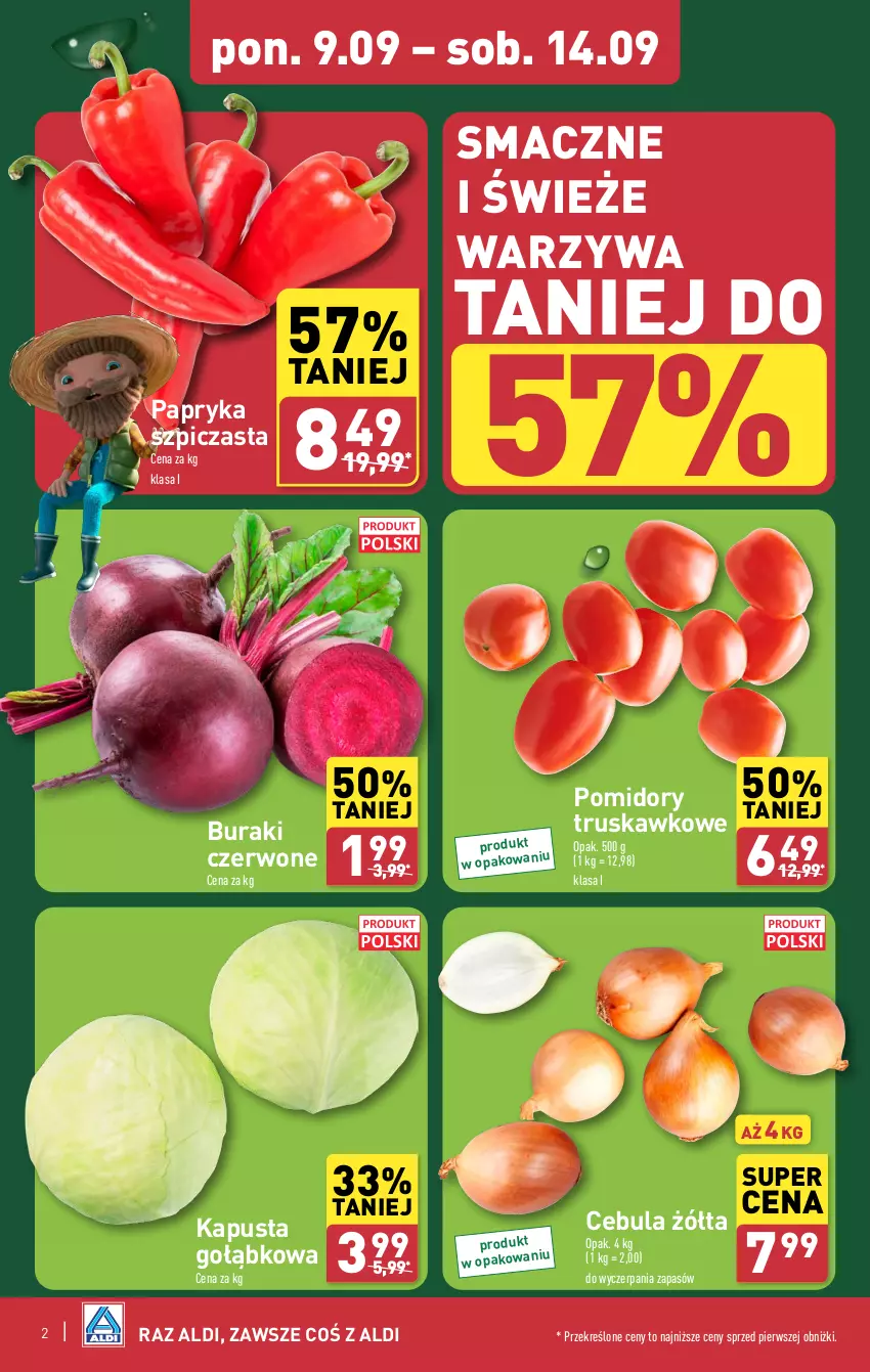 Gazetka promocyjna Aldi - Pełna oferta - ważna 09.09 do 14.09.2024 - strona 2 - produkty: Buraki, Cebula, Papryka, Pomidory, Szpic, Warzywa