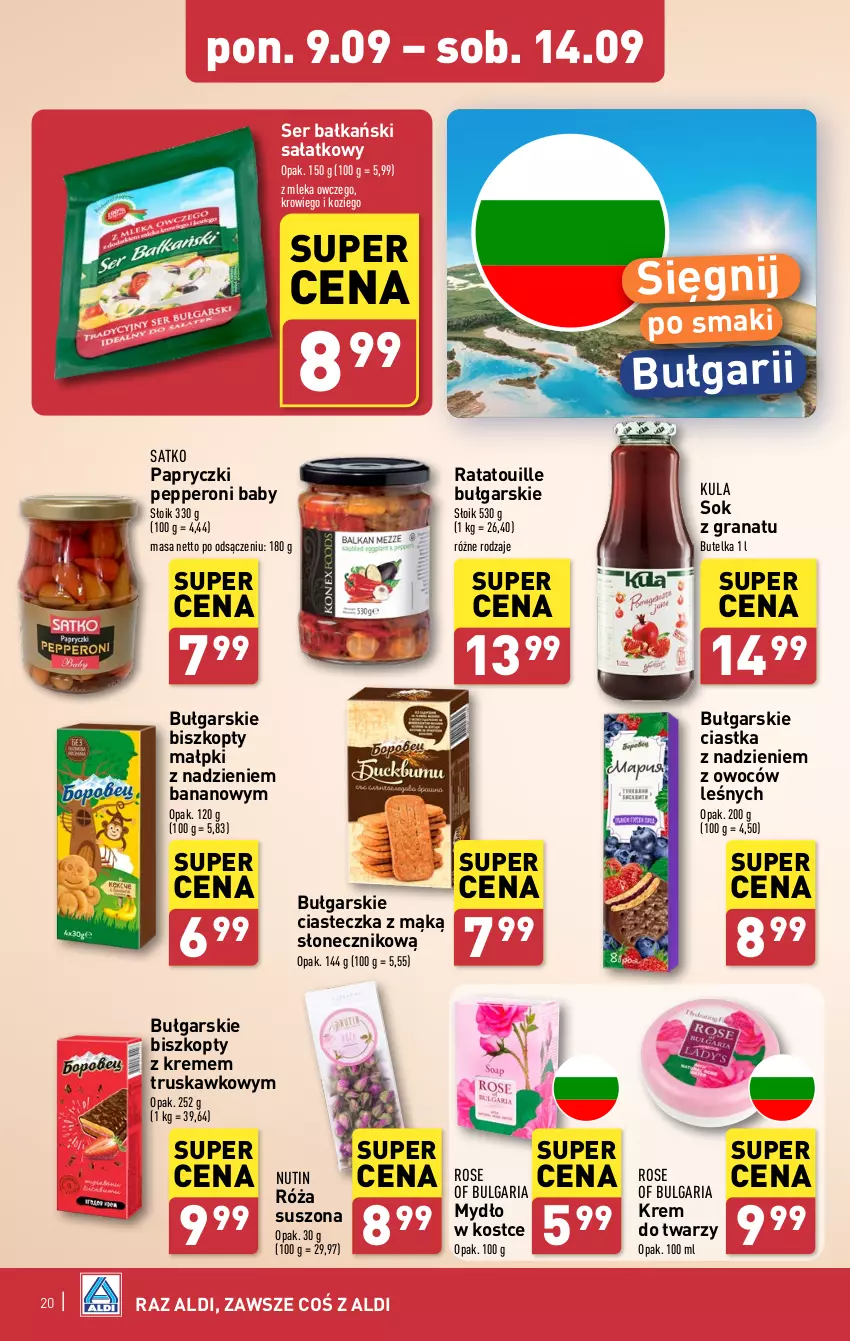 Gazetka promocyjna Aldi - Pełna oferta - ważna 09.09 do 14.09.2024 - strona 20 - produkty: Biszkopty, Ciastka, Gra, Granat, Krem do twarzy, LG, Mydło, Róża, Sałat, Ser, Sok