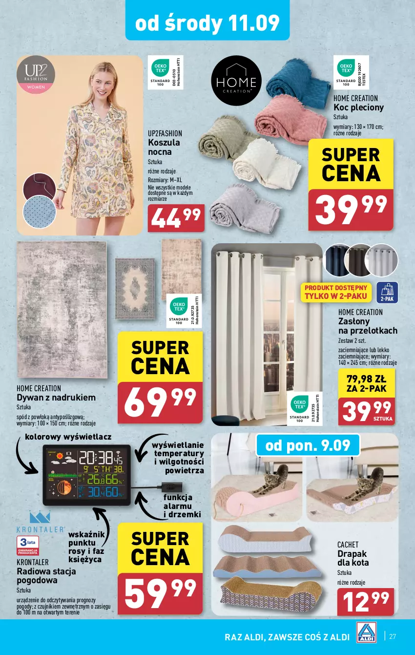 Gazetka promocyjna Aldi - Pełna oferta - ważna 09.09 do 14.09.2024 - strona 27 - produkty: Drapak, Dywan, Fa, Koc, Kosz, Koszula, Koszula nocna, LG, Stacja pogodowa