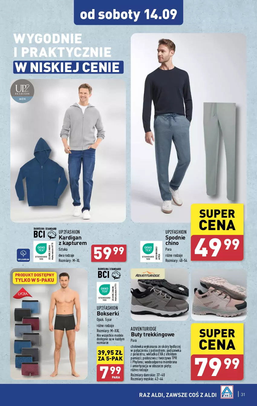 Gazetka promocyjna Aldi - Pełna oferta - ważna 09.09 do 14.09.2024 - strona 31 - produkty: Bokserki, Buty, Fa, Kardigan, Por, Ser, Spodnie, Wełna