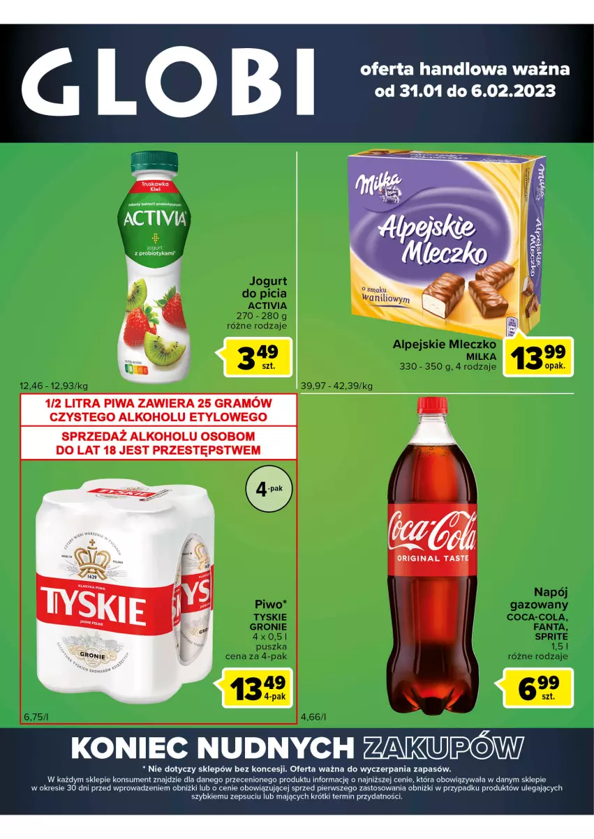 Gazetka promocyjna Carrefour - Gazetka Globi - ważna 31.01 do 06.02.2023 - strona 1 - produkty: Activia, Gin, Kiwi, Probiotyk, Tyskie