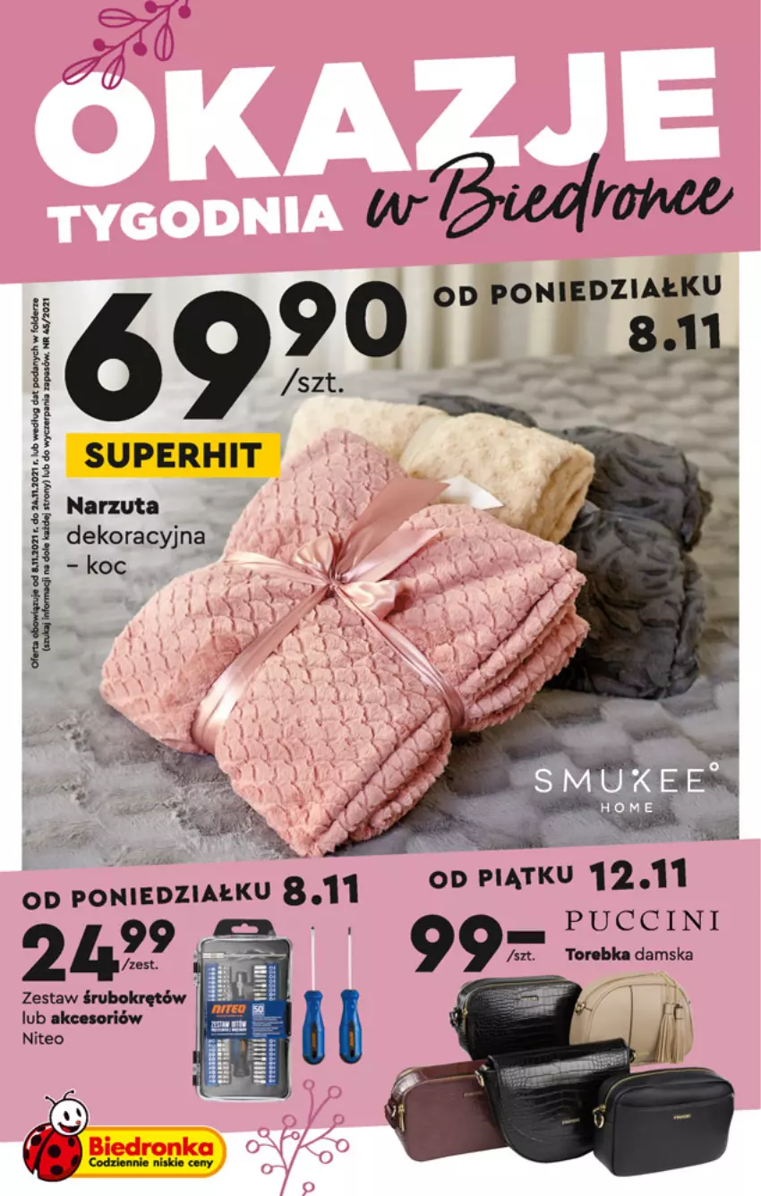 Gazetka promocyjna Biedronka - Okazje tygodnia - ważna 08.11 do 24.11.2021 - strona 1 - produkty: Fa, Narzuta, Torebka