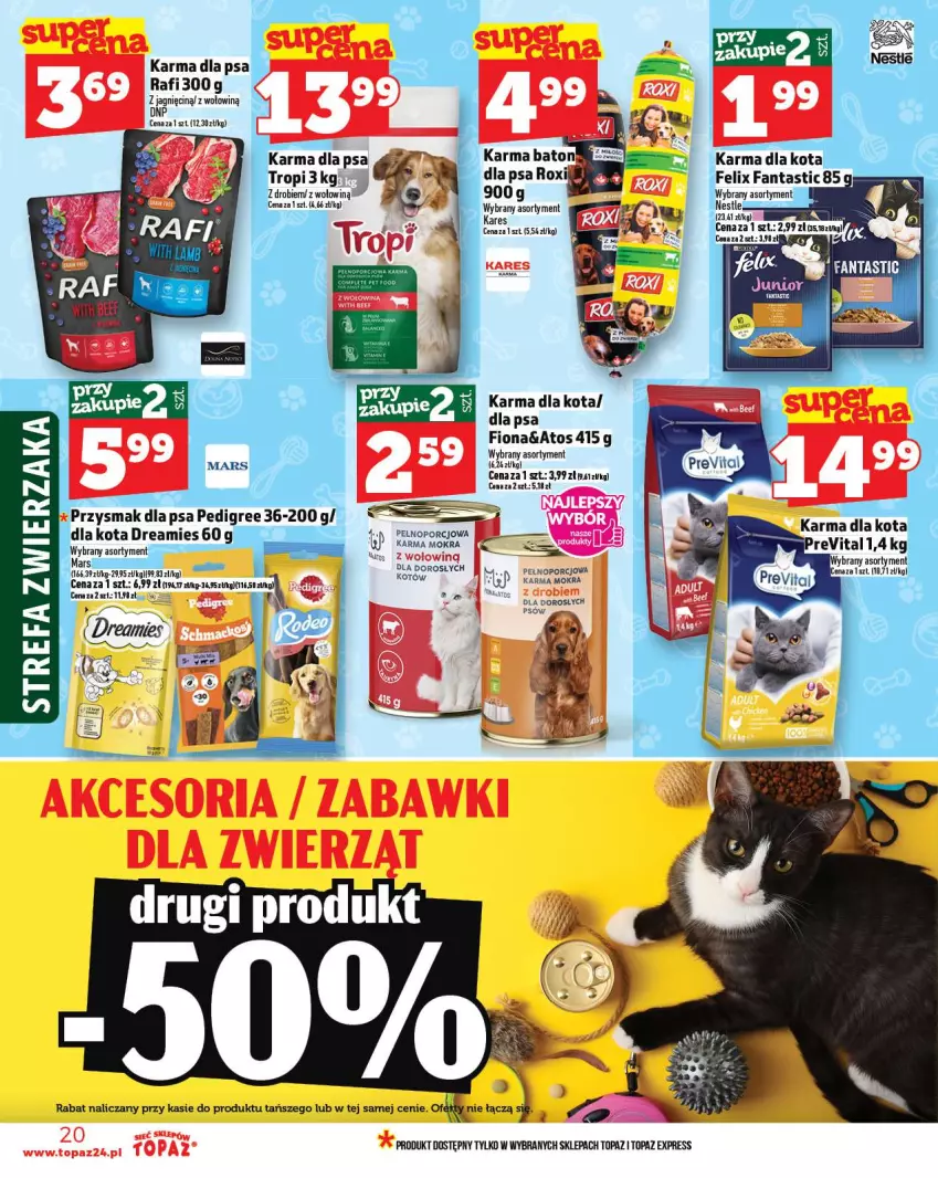 Gazetka promocyjna Topaz - Gazetka - ważna 20.11 do 26.11.2025 - strona 20 - produkty: Fa, Fanta, Felix, Mars, Pedigree, Por, Przysmak dla psa, Top