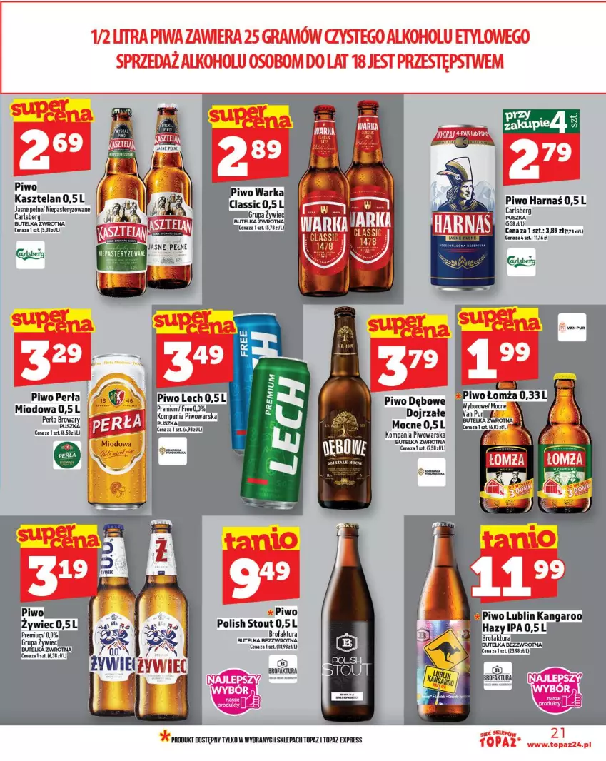 Gazetka promocyjna Topaz - Gazetka - ważna 20.11 do 26.11.2025 - strona 21 - produkty: Carlsberg, Fa, Harnaś, Kasztelan, Perła, Piwo, Ser, Top