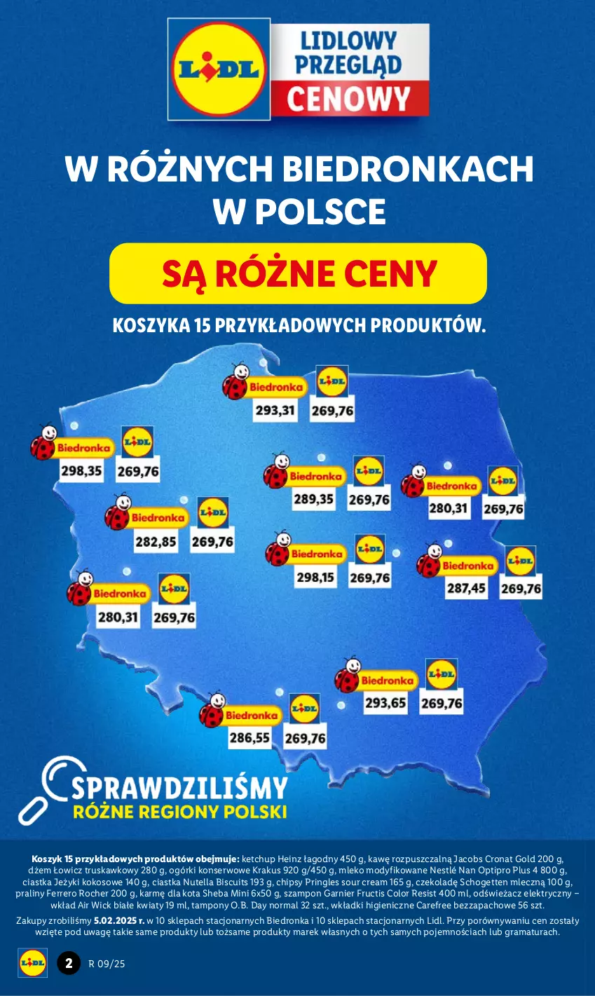 Gazetka promocyjna Lidl - GAZETKA - ważna 27.02 do 01.03.2025 - strona 2 - produkty: Air Wick, Carefree, Chipsy, Ciastka, Dżem, Ferrero, Ferrero Rocher, Fructis, Garnier, Gra, Heinz, Jacobs, Jeżyki, Ketchup, Kokos, Kosz, Krakus, Mleko, Mleko modyfikowane, NAN Optipro, Nestlé, Nutella, O.B., Ogórki konserwowe, Por, Praliny, Pringles, Rama, Schogetten, Ser, Sheba, Szampon, Tampony, Wkładki